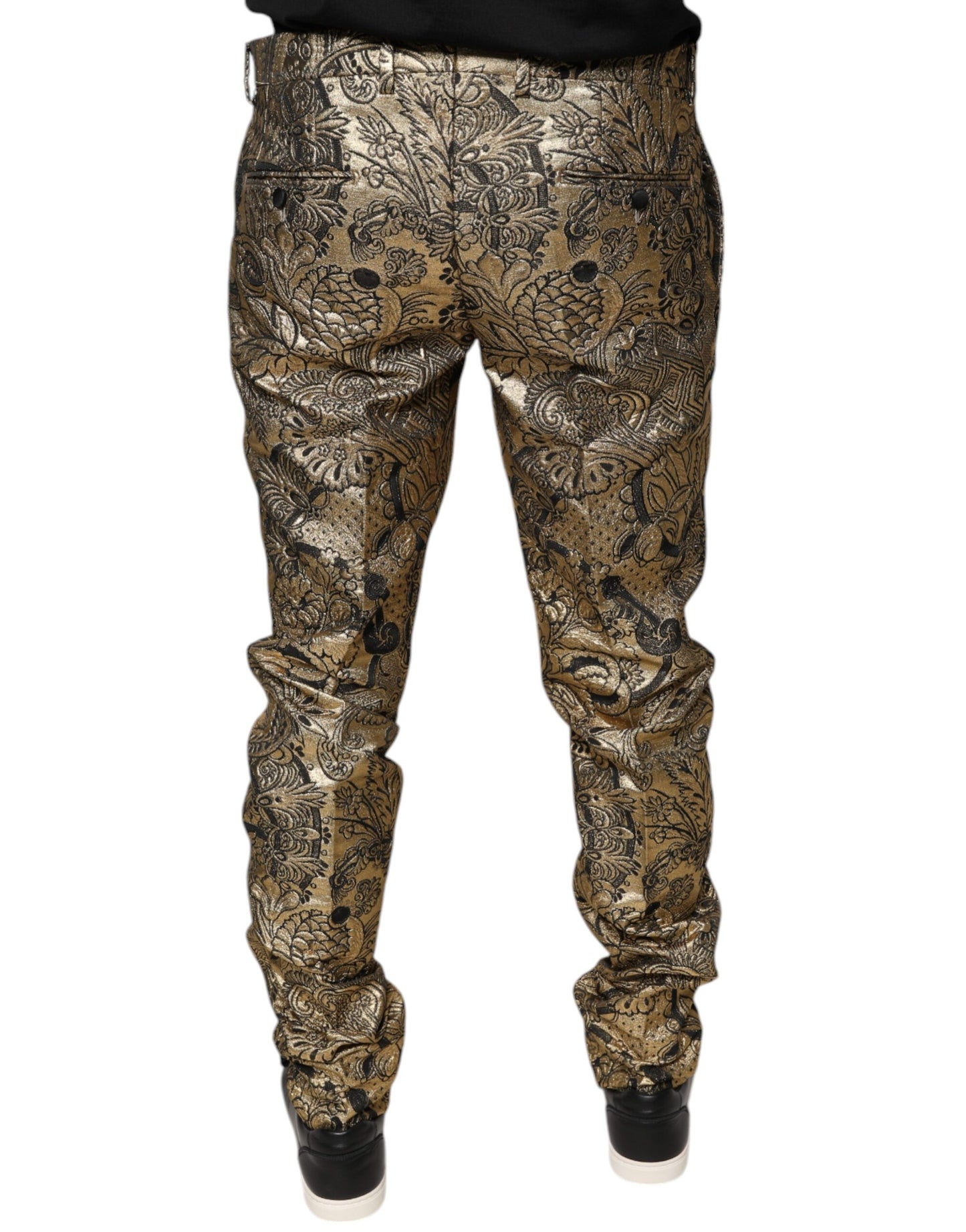 Pantalones de vestir para hombre con estampado floral dorado de jacquard