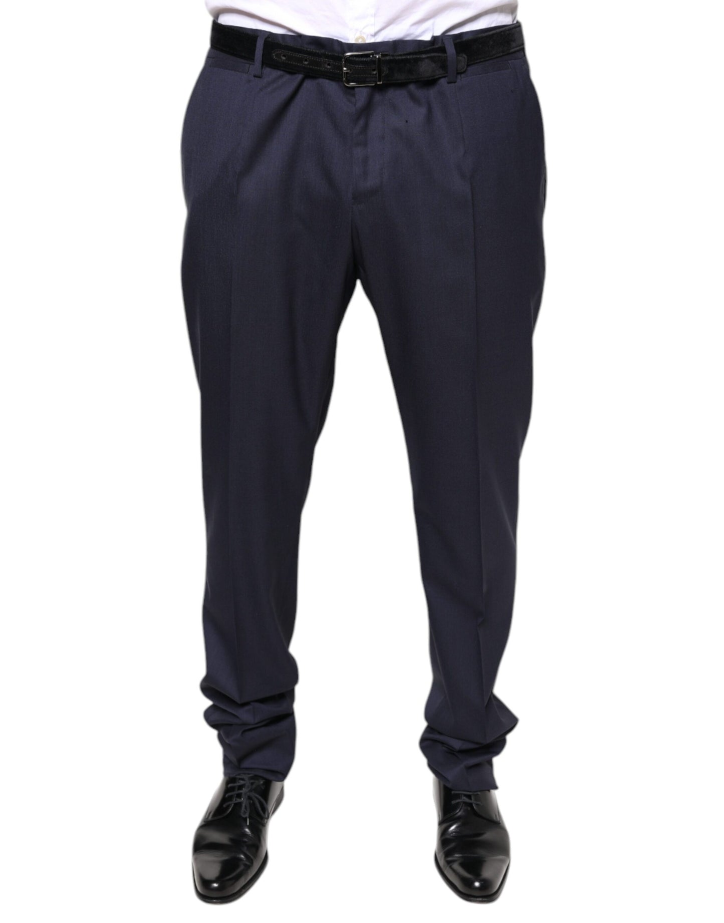 Pantalones de vestir formales ajustados de lana azul
