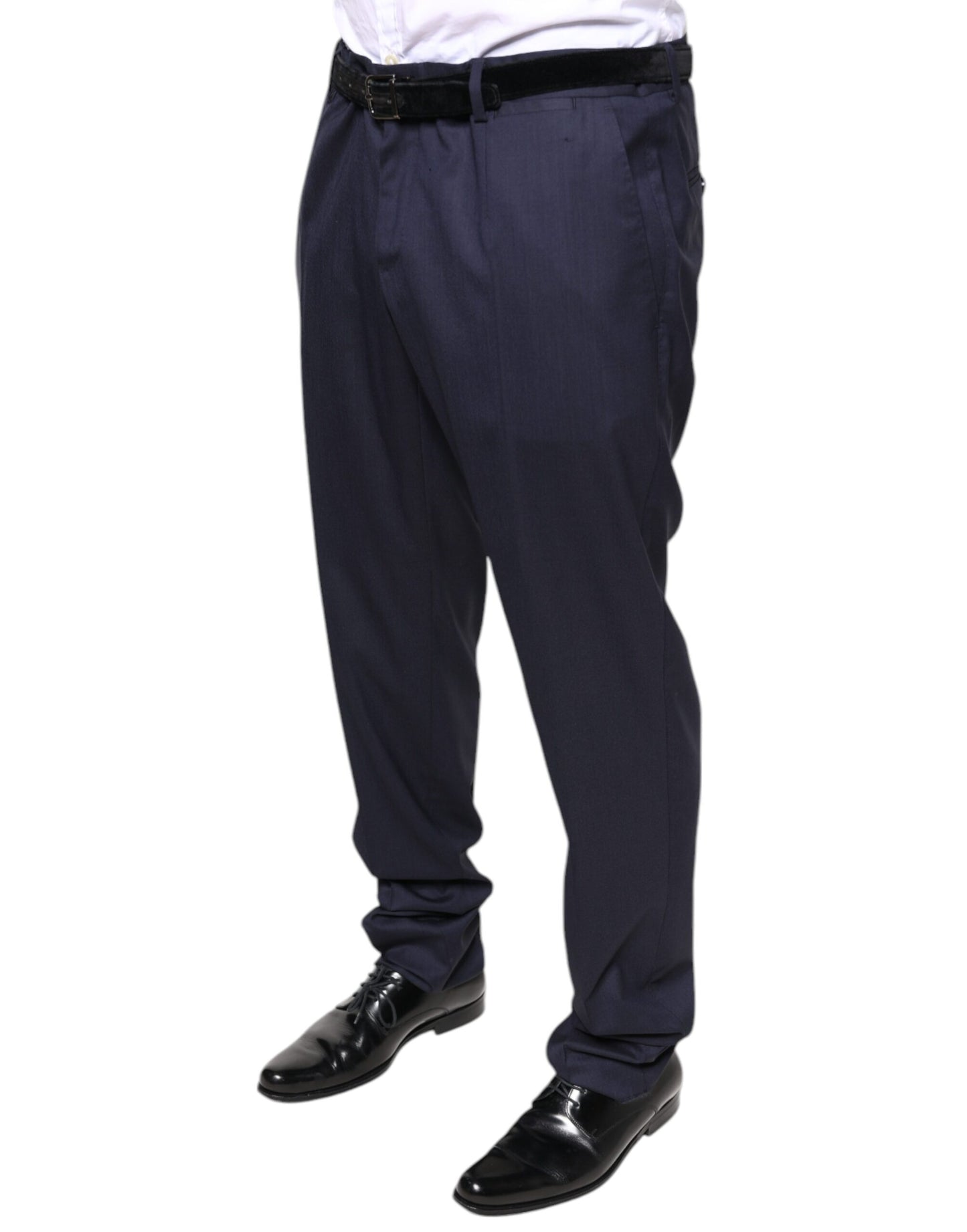 Pantalones de vestir formales ajustados de lana azul