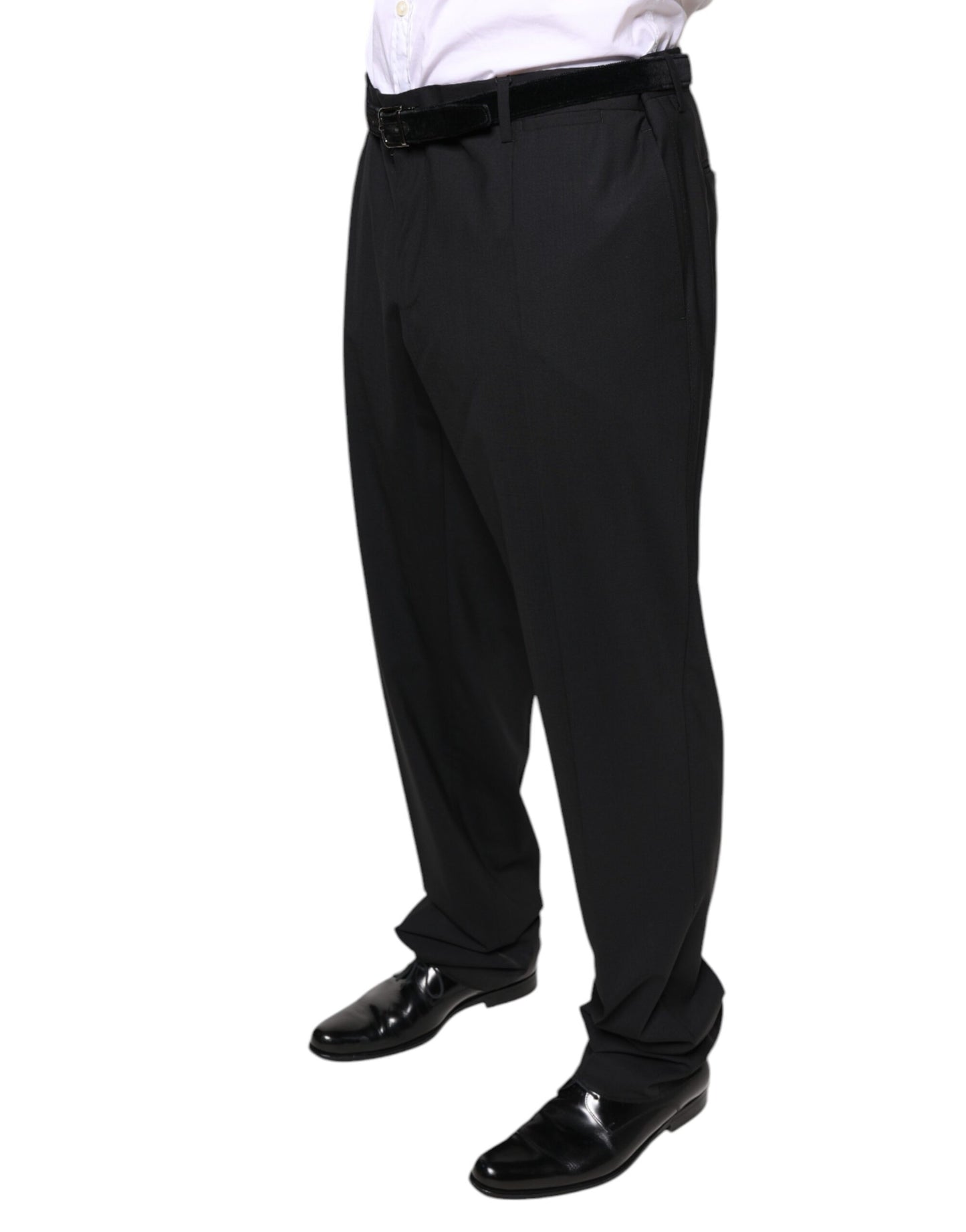 Pantalones de vestir formales de lana negra para hombre