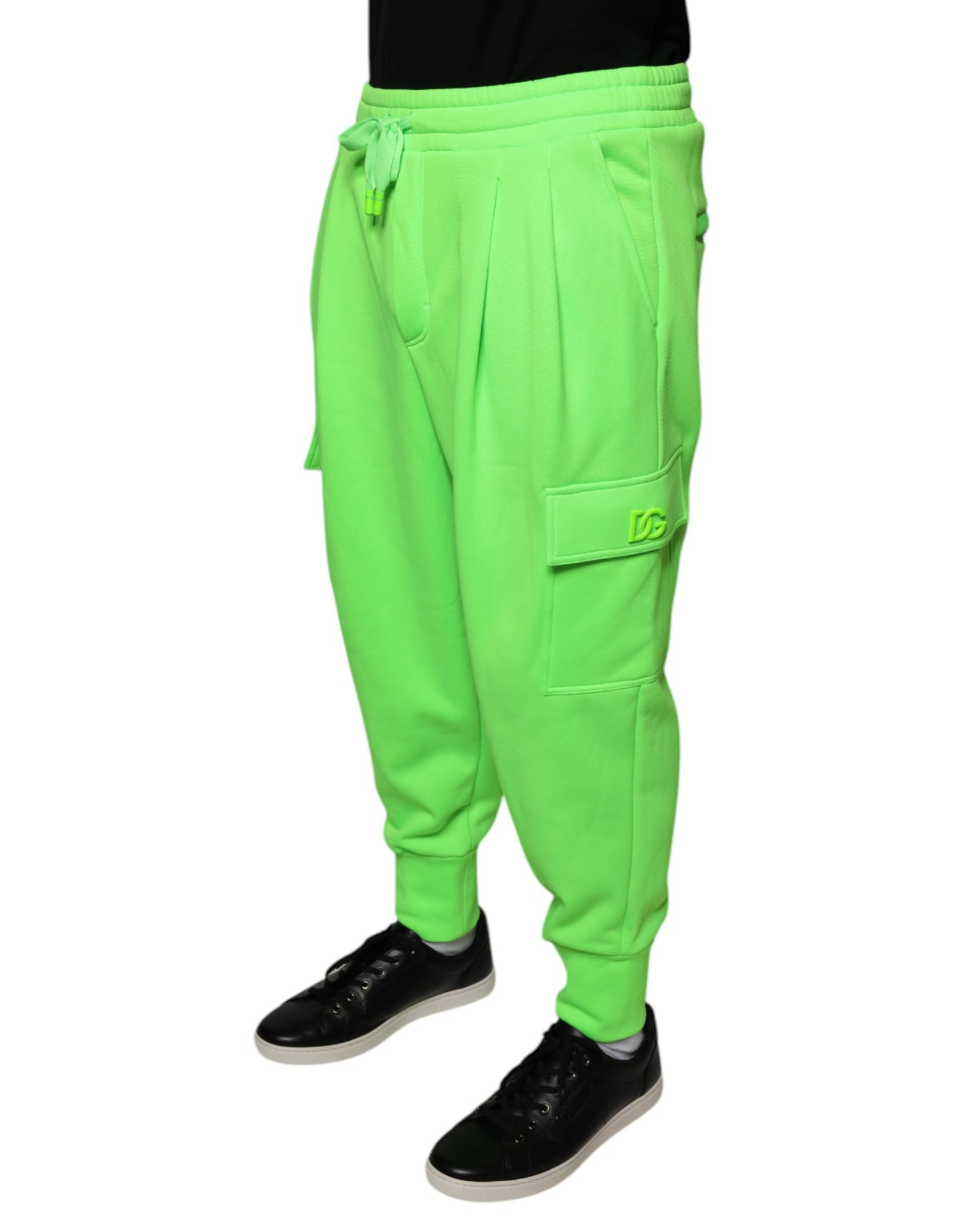Pantalones deportivos cargo de poliéster verde neón para jogging