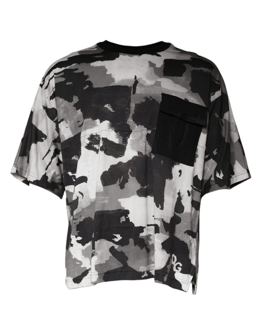 Camiseta de cuello redondo de algodón con estampado de camuflaje multicolor
