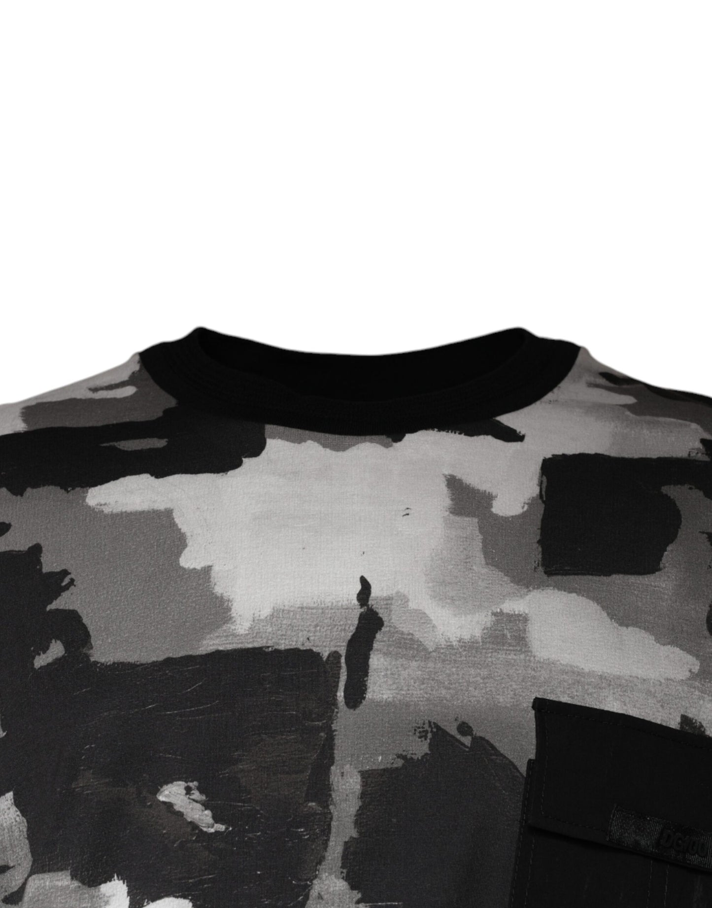 Camiseta de cuello redondo de algodón con estampado de camuflaje multicolor
