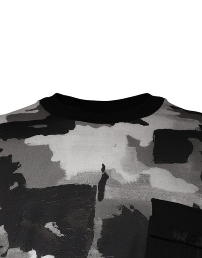Camiseta de cuello redondo de algodón con estampado de camuflaje multicolor