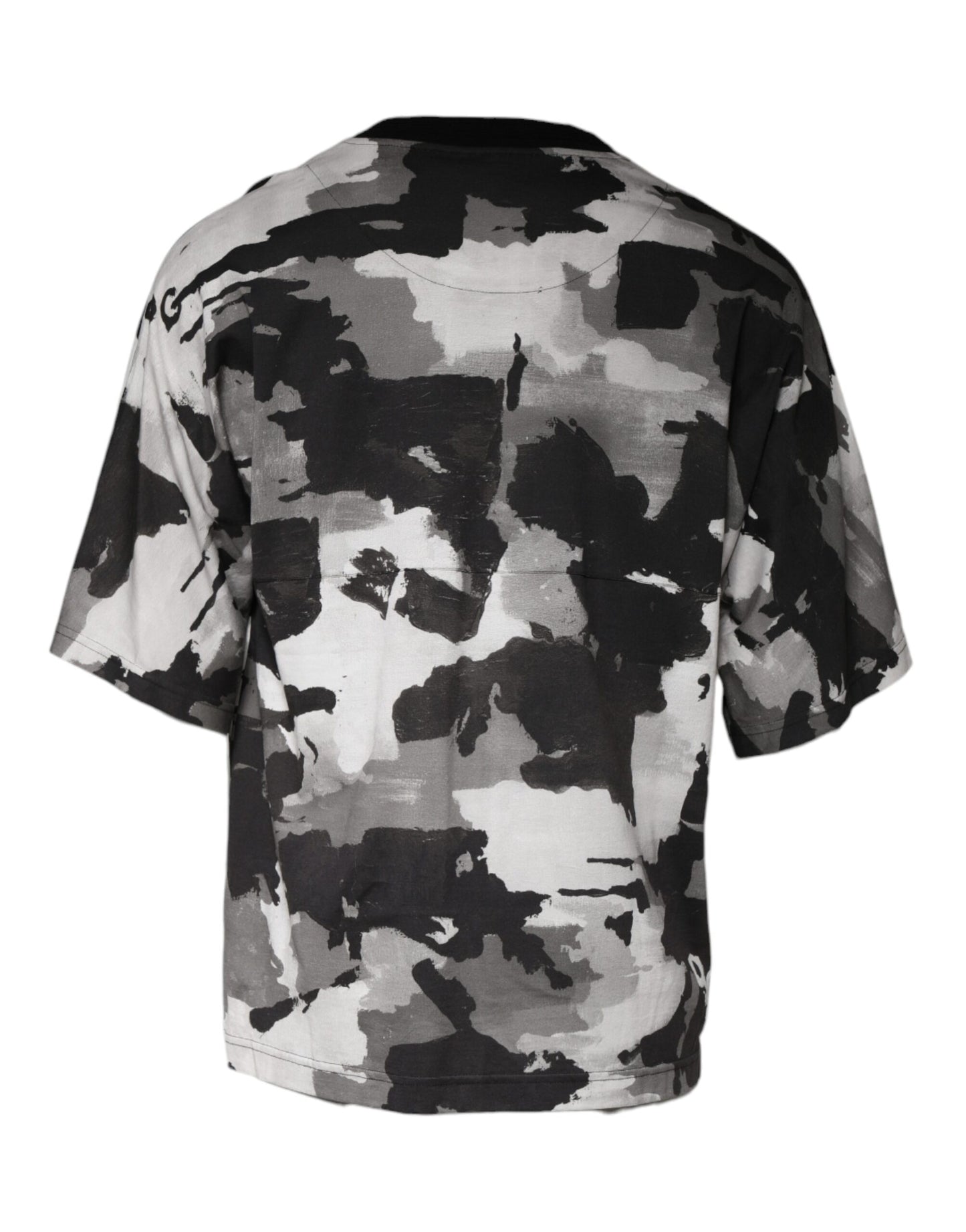 Camiseta de cuello redondo de algodón con estampado de camuflaje multicolor