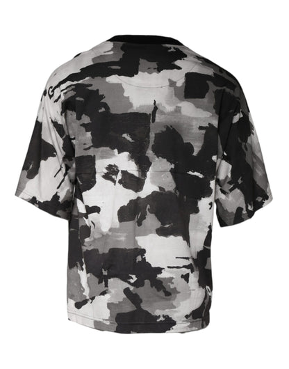 Camiseta de cuello redondo de algodón con estampado de camuflaje multicolor
