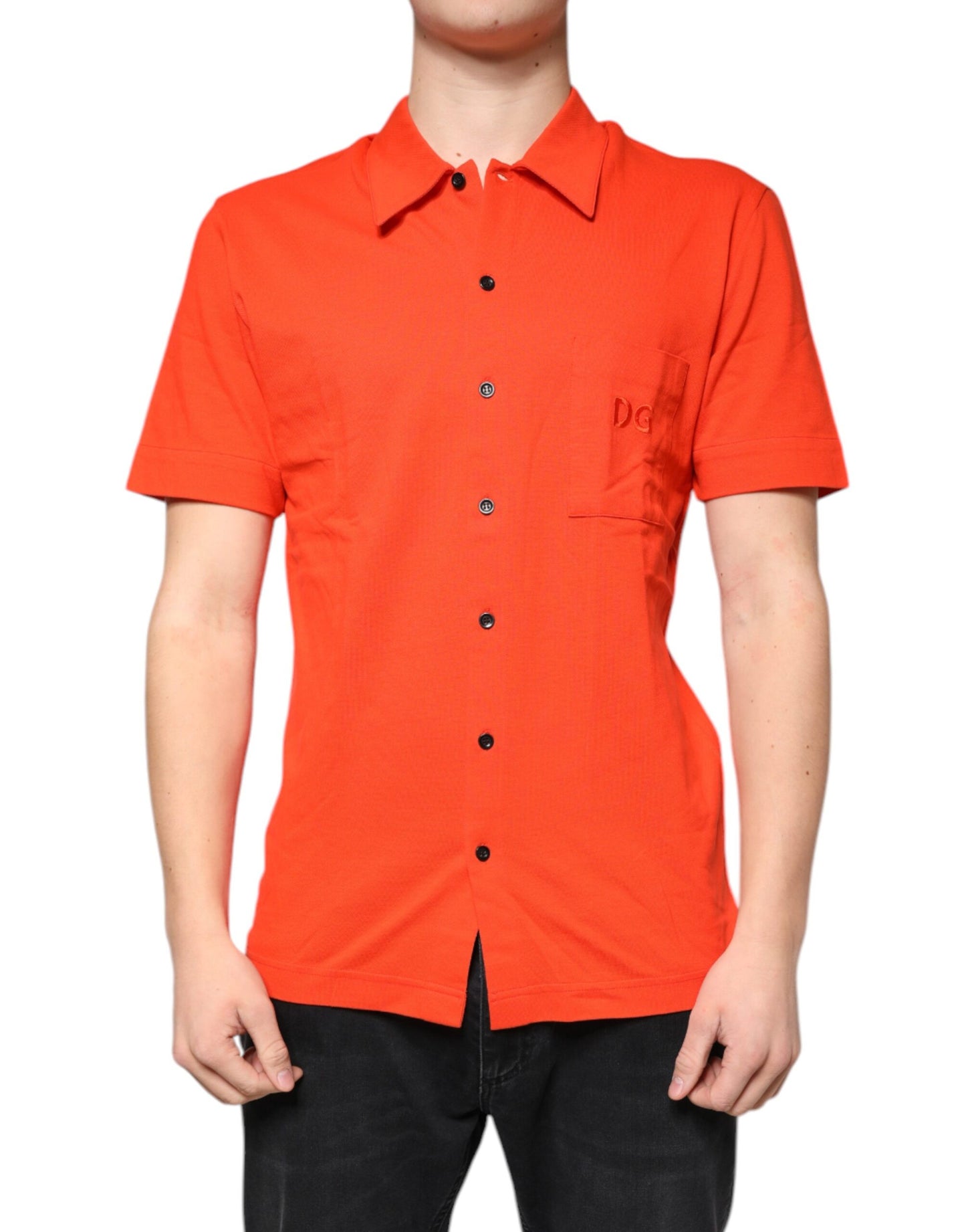Camisa polo casual de algodón naranja con botones