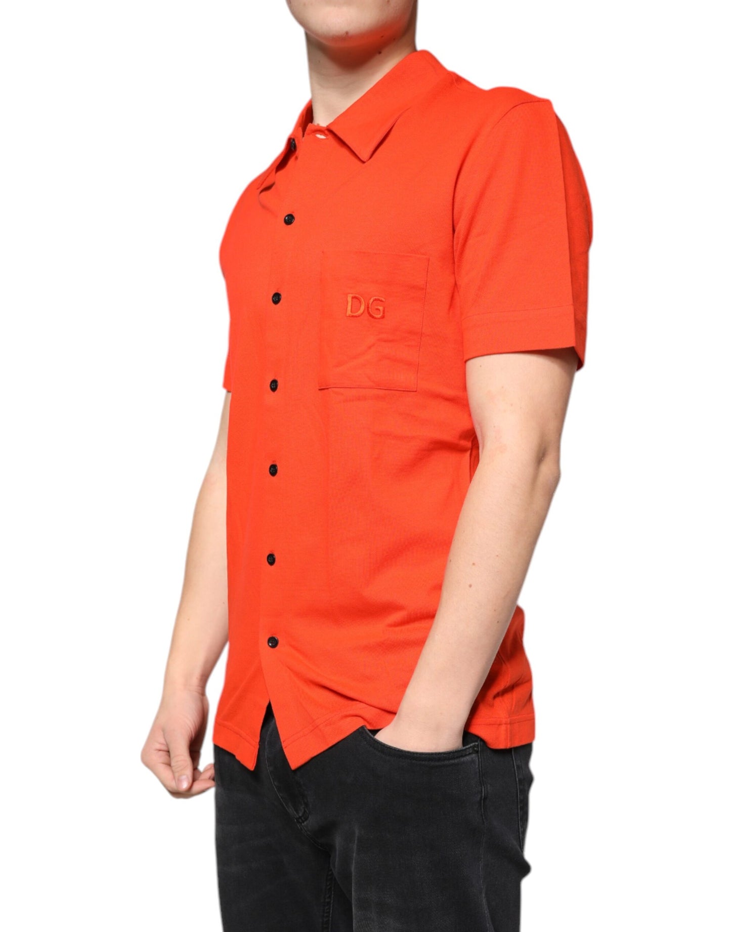 Camisa polo casual de algodón naranja con botones