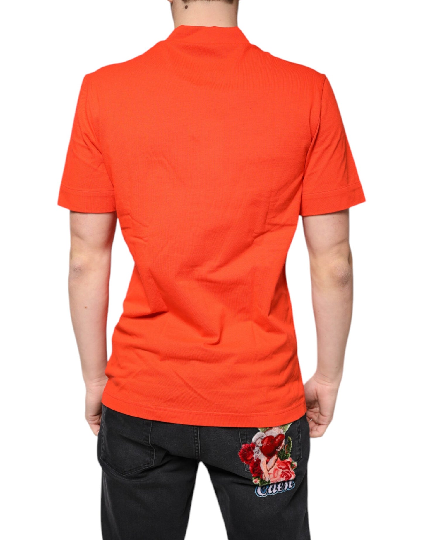 Camisa polo casual de algodón naranja con botones