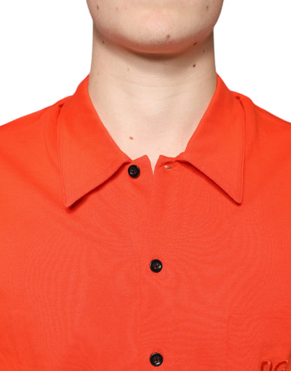 Camisa polo casual de algodón naranja con botones