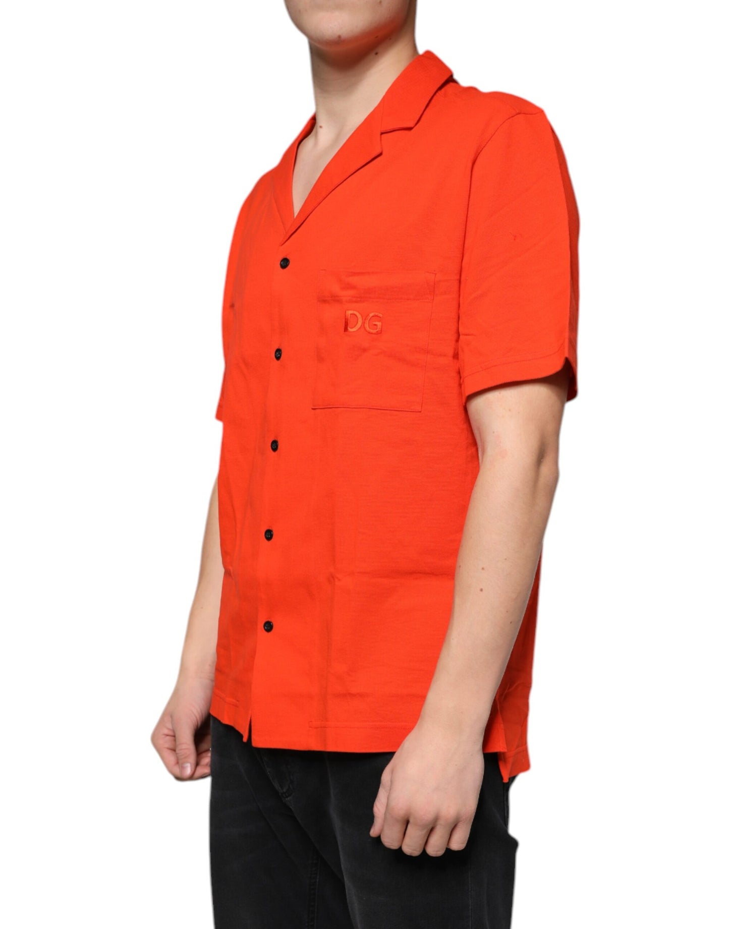 Polo informal de algodón naranja con botones