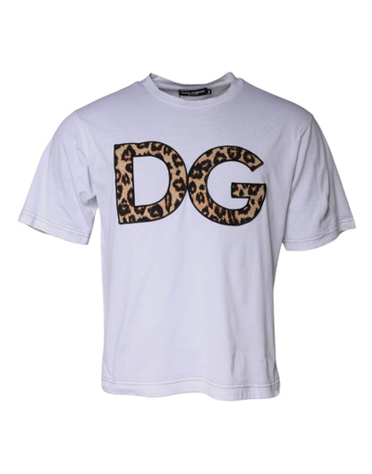 Camiseta blanca de algodón con mangas cortas y logotipo DG