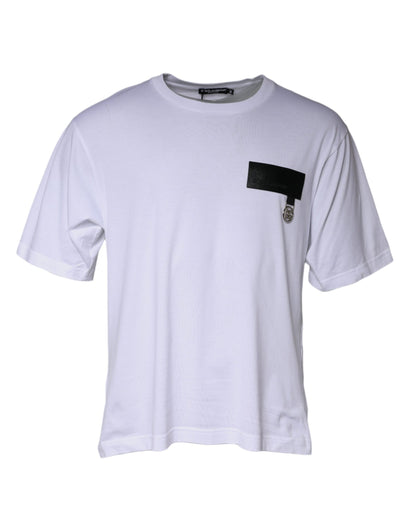 Camiseta de algodón con cuello redondo y parche del logotipo blanco