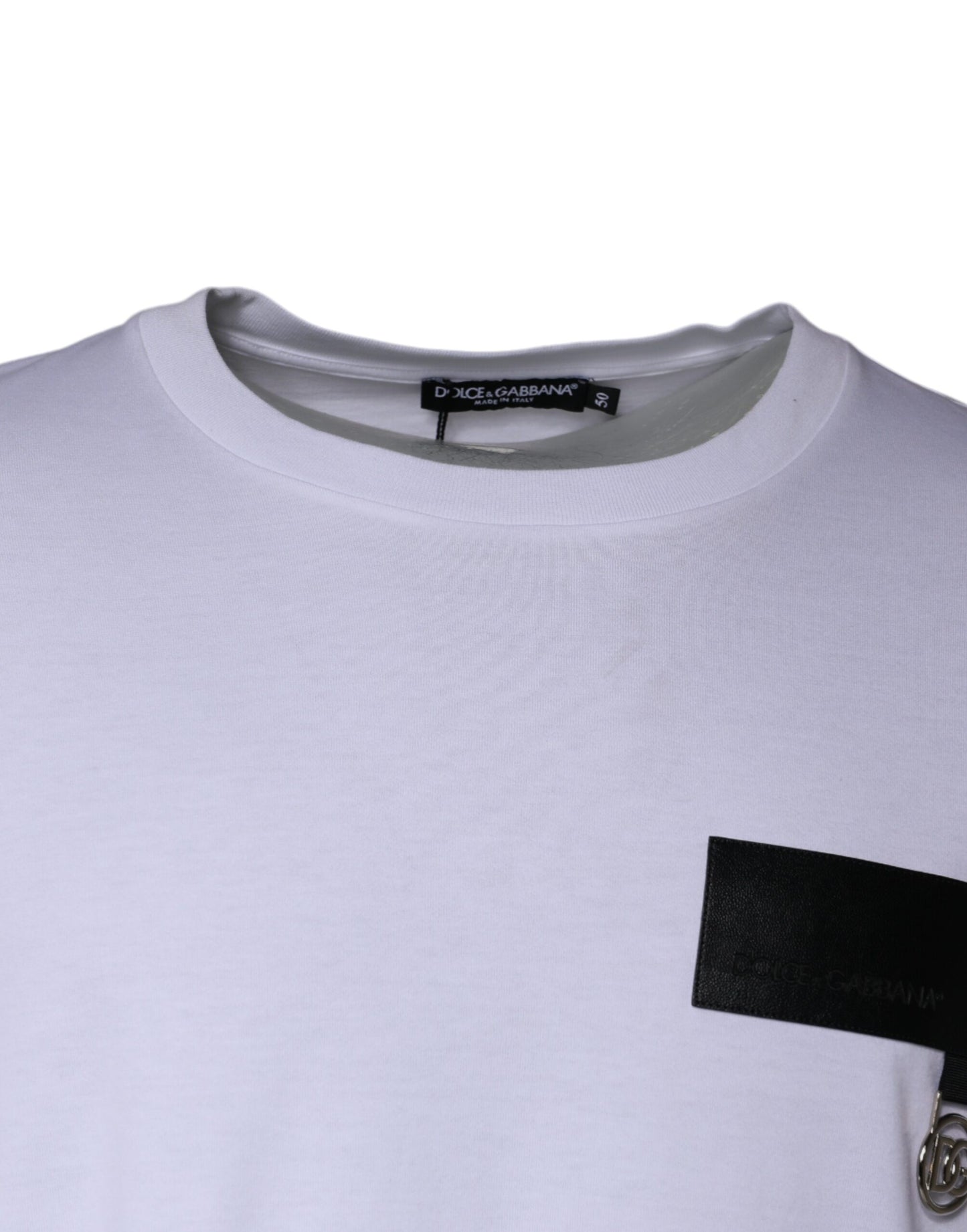 Camiseta de algodón con cuello redondo y parche del logotipo blanco