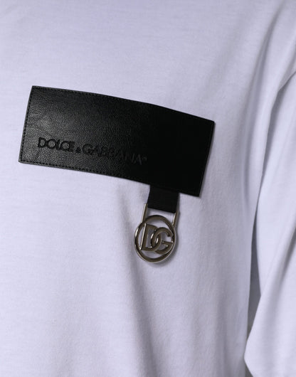 Camiseta de algodón con cuello redondo y parche del logotipo blanco