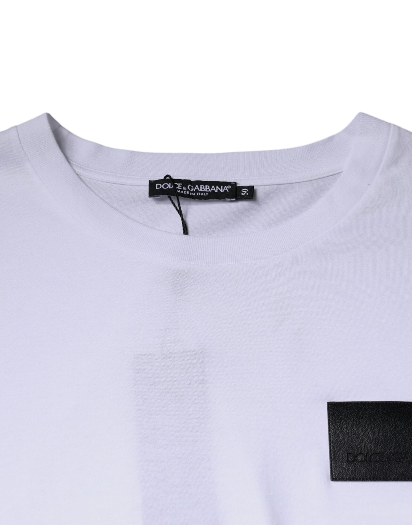 Camiseta de algodón con cuello redondo y parche del logotipo blanco