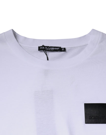 Camiseta de algodón con cuello redondo y parche del logotipo blanco
