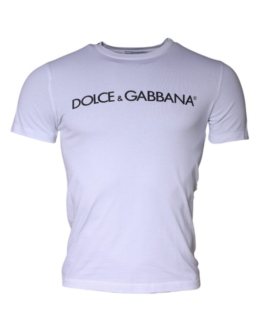 Camiseta de algodón con cuello redondo y estampado de logotipo blanco