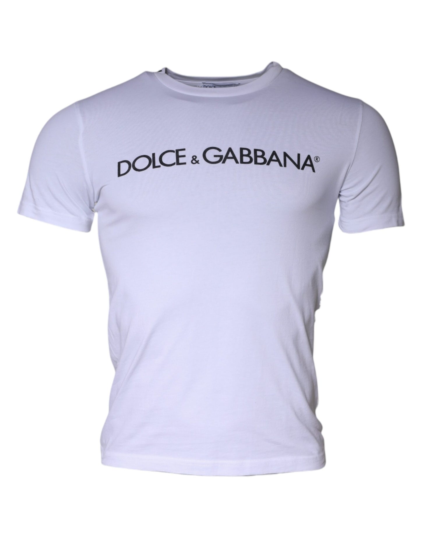 Camiseta de algodón con cuello redondo y estampado de logotipo blanco