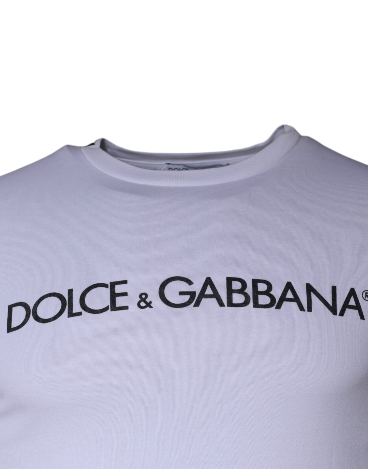 Camiseta de algodón con cuello redondo y estampado de logotipo blanco