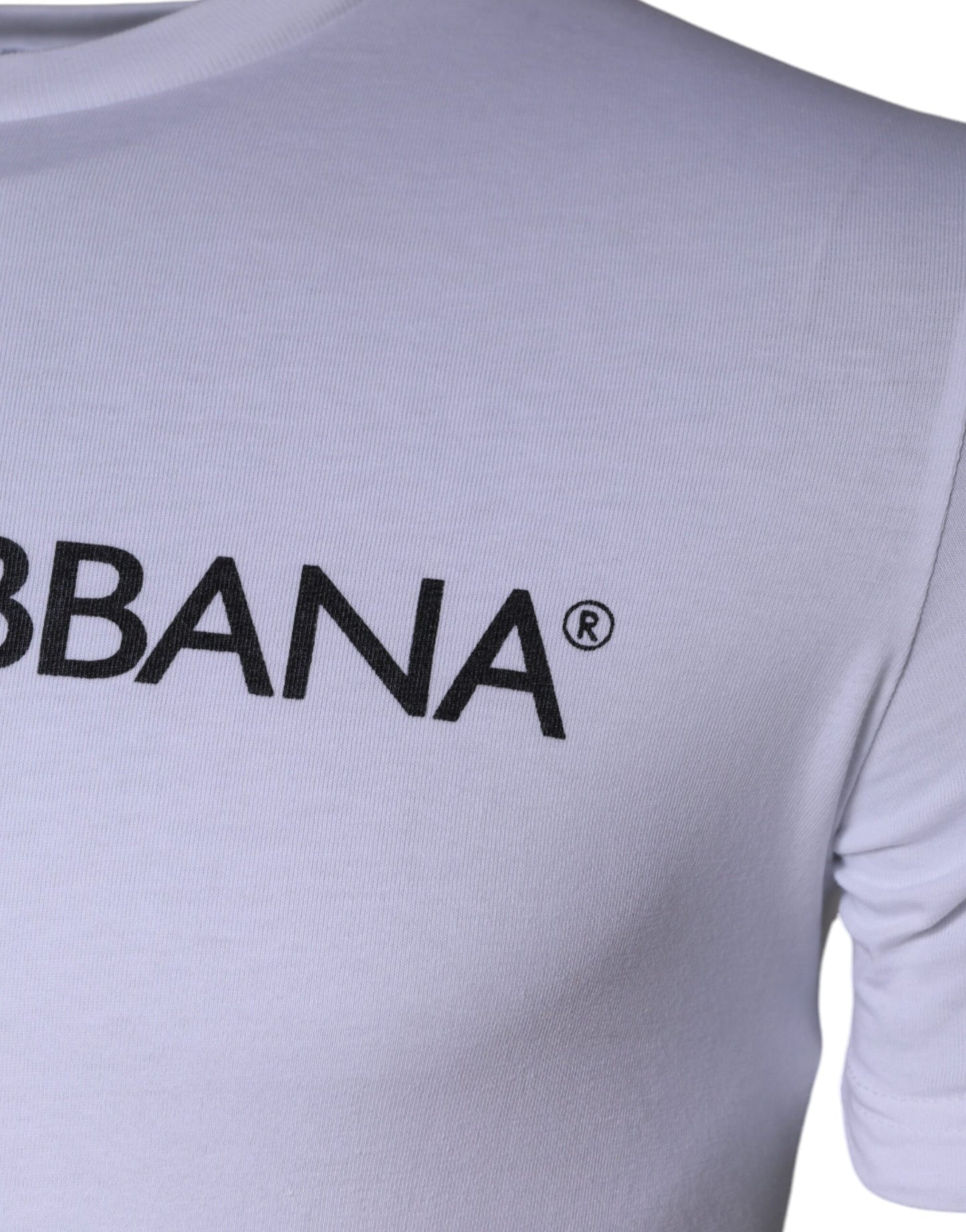 Camiseta de algodón con cuello redondo y estampado de logotipo blanco