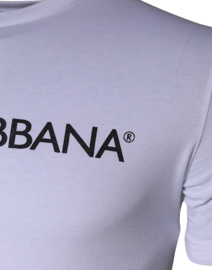 Camiseta de algodón con cuello redondo y estampado de logotipo blanco