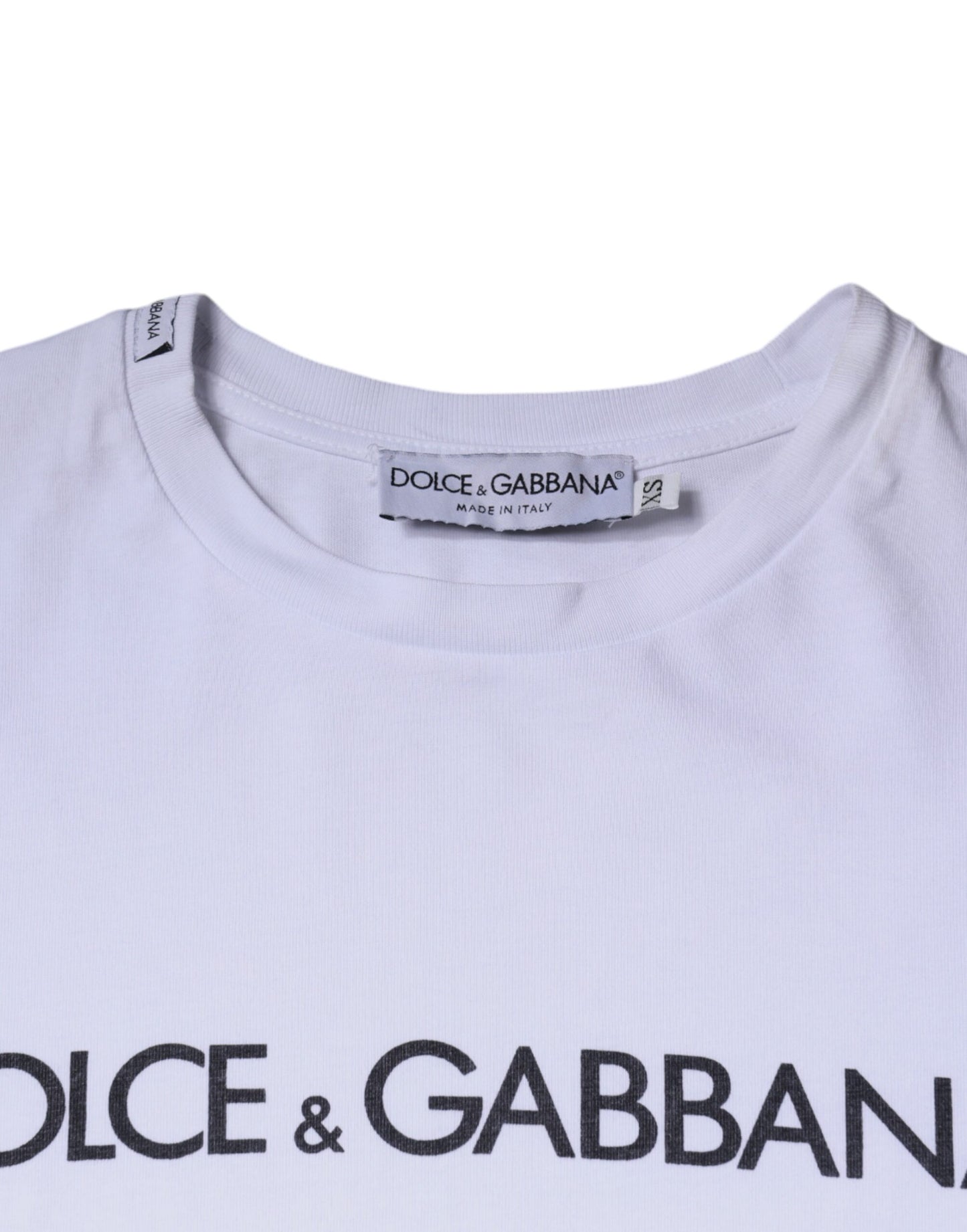 Camiseta de algodón con cuello redondo y estampado de logotipo blanco