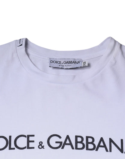 Camiseta de algodón con cuello redondo y estampado de logotipo blanco