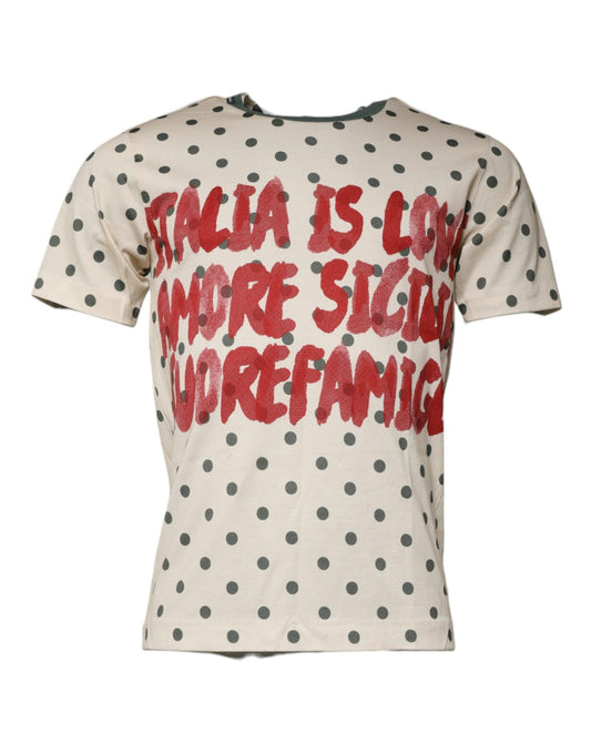 Camiseta de algodón con estampado gráfico de lunares en beige