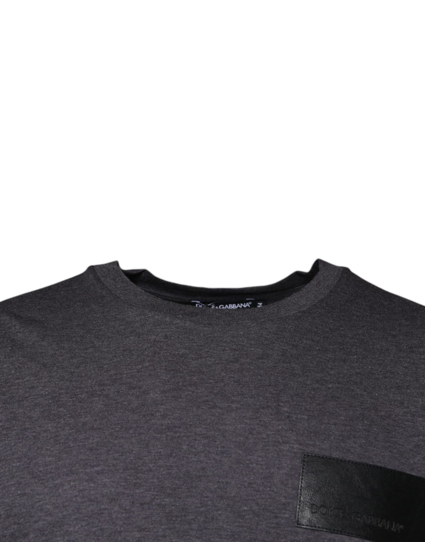 Camiseta de algodón con cuello redondo y parche del logotipo gris