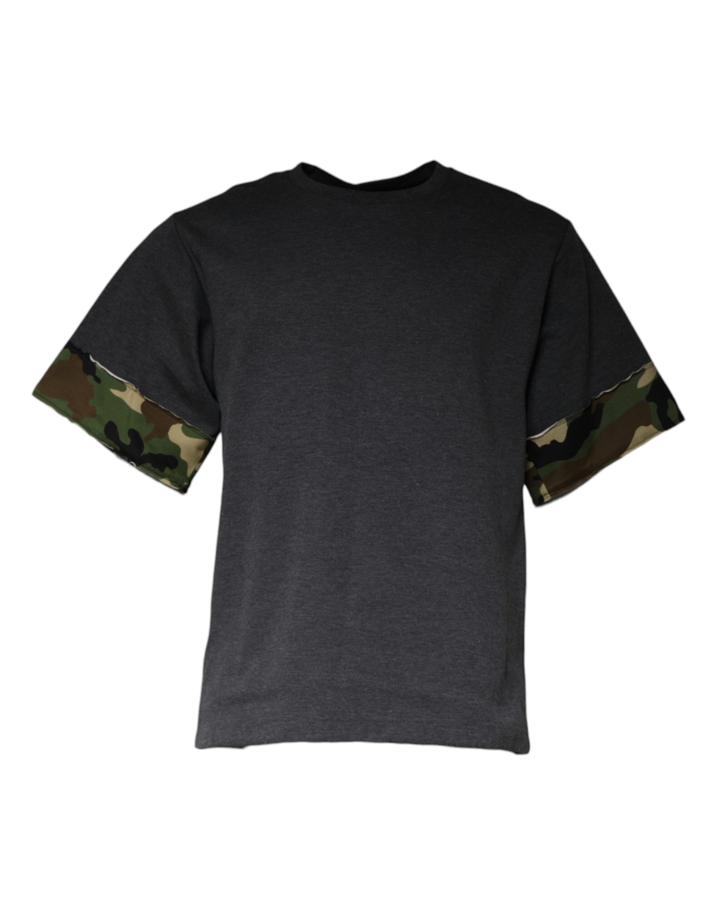 Camiseta de cuello redondo con estampado de camuflaje gris oscuro
