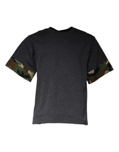 Camiseta de cuello redondo con estampado de camuflaje gris oscuro