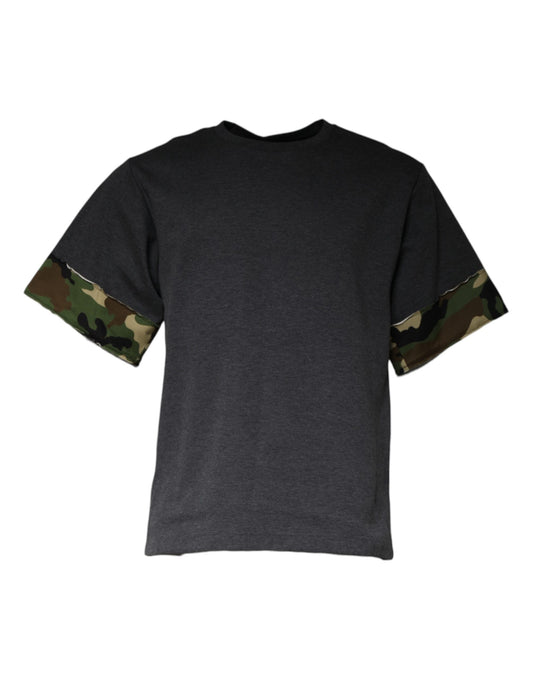 Camiseta de cuello redondo con estampado de camuflaje gris oscuro