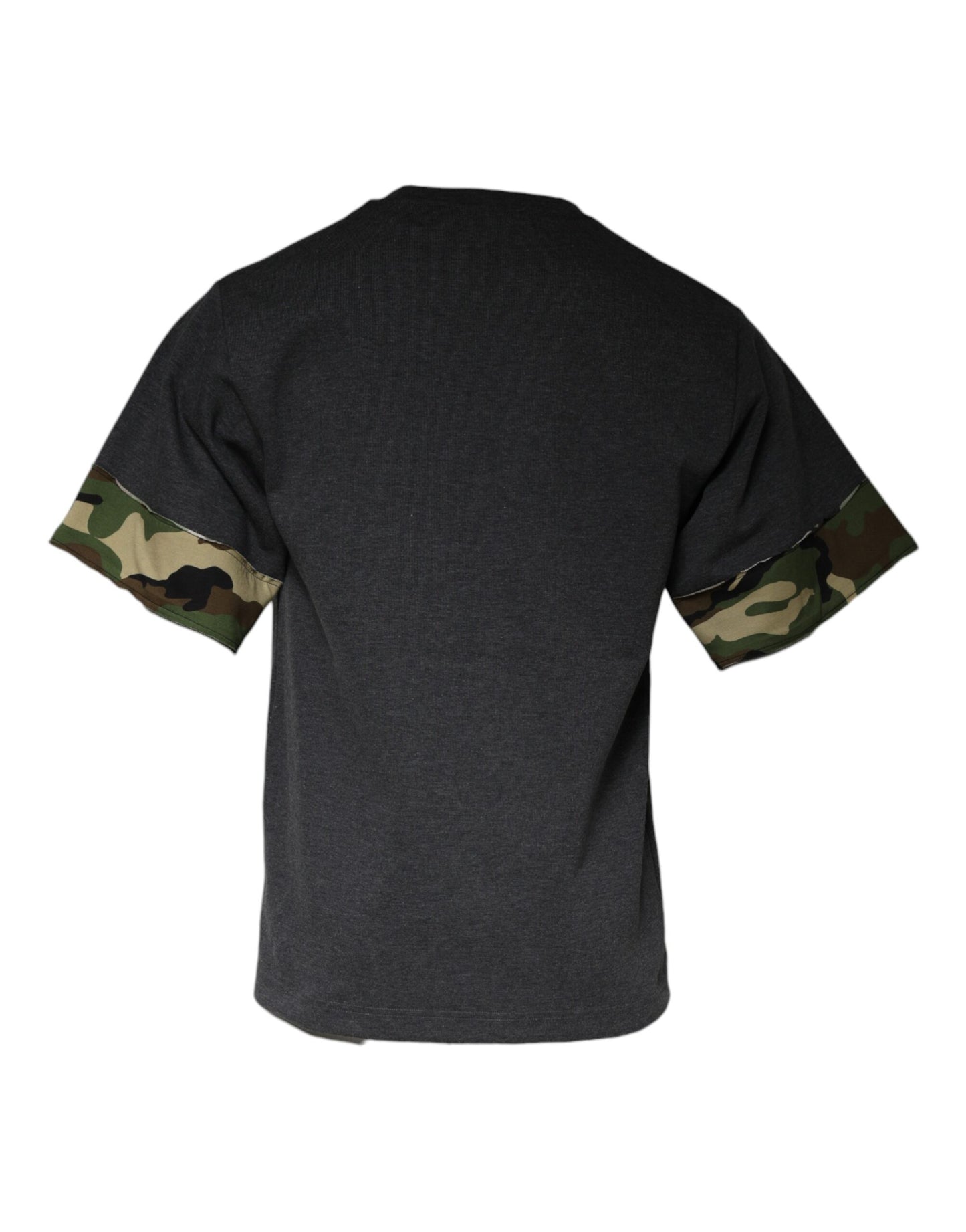 Camiseta de cuello redondo con estampado de camuflaje gris oscuro