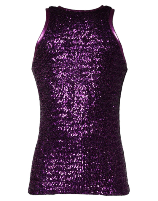 Camiseta sin mangas con cuello redondo y lentejuelas moradas