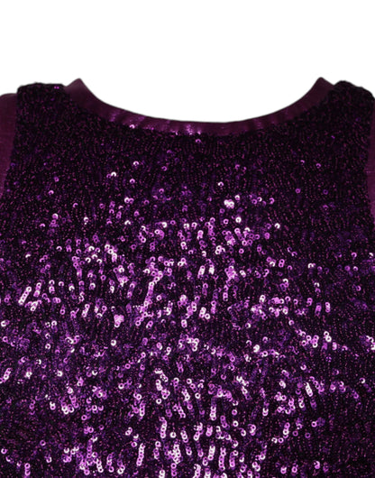 Camiseta sin mangas con cuello redondo y lentejuelas moradas