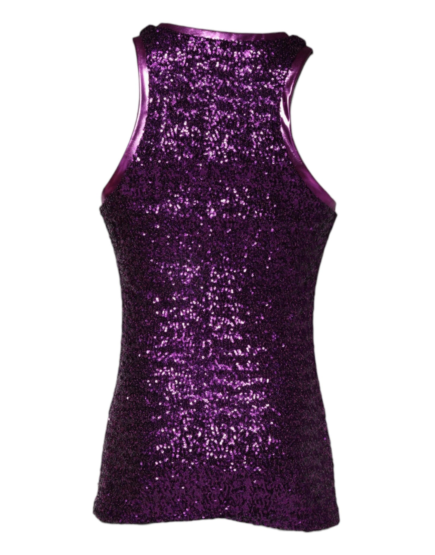 Camiseta sin mangas con cuello redondo y lentejuelas moradas