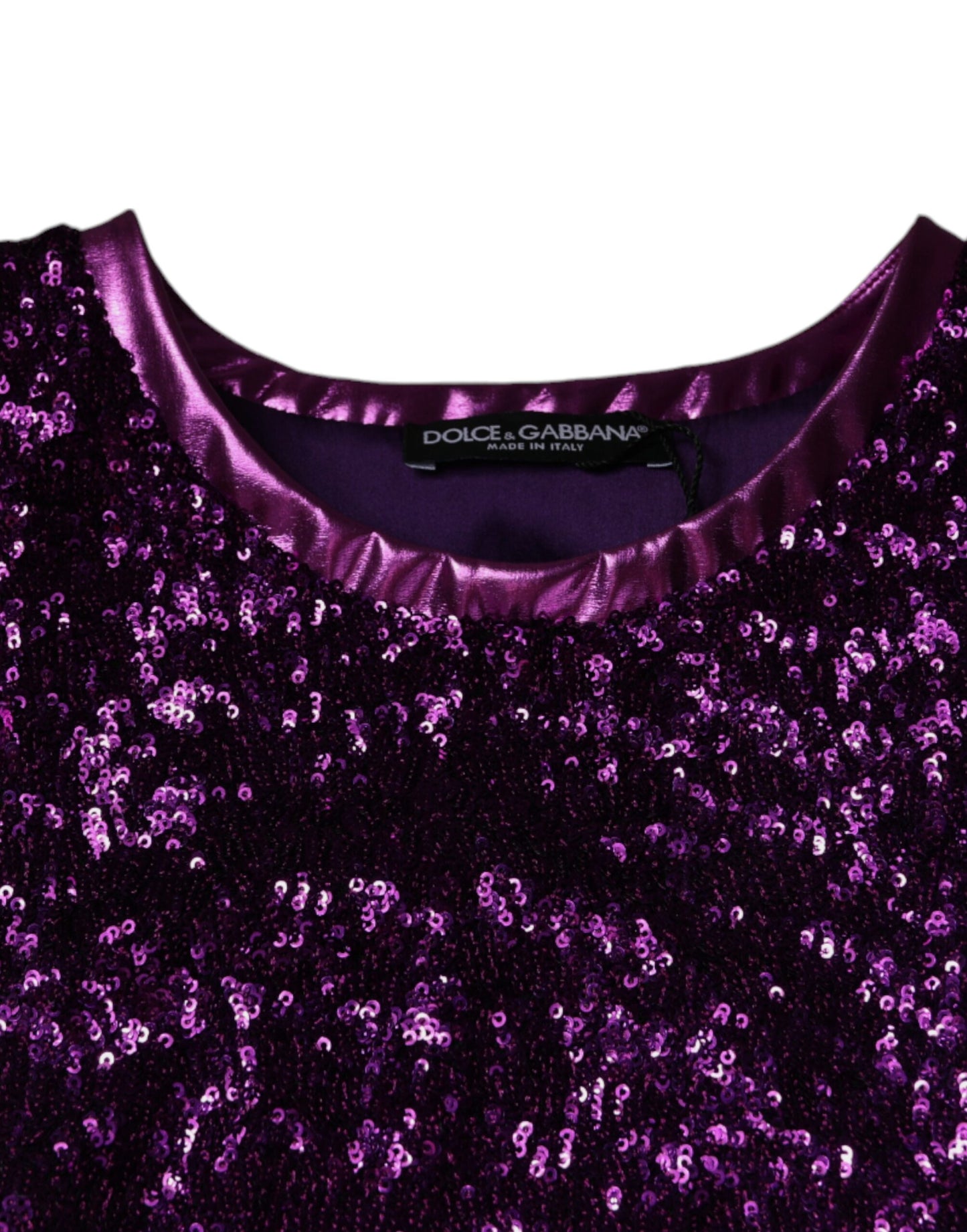 Camiseta sin mangas con cuello redondo y lentejuelas moradas
