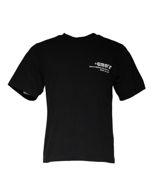 Camiseta de algodón con cuello redondo y estampado Amore negro