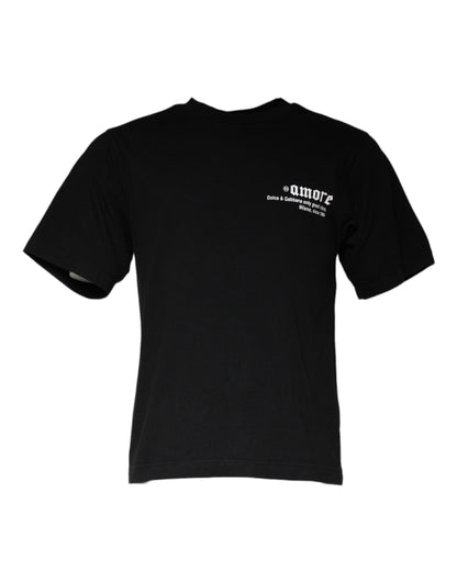 Camiseta de algodón con cuello redondo y estampado Amore negro