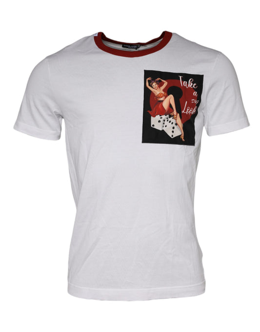 Camiseta blanca de algodón con cuello redondo y estampado gráfico