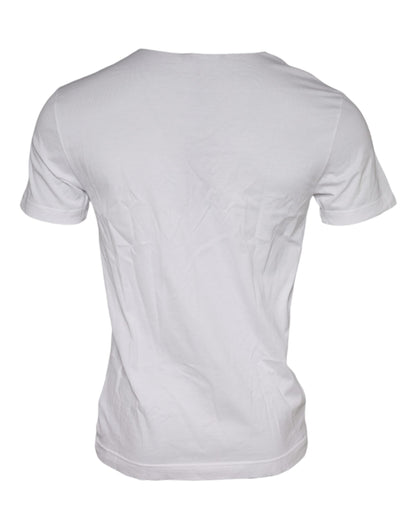 Camiseta blanca de algodón con cuello redondo y estampado gráfico