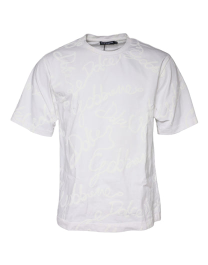 Camiseta de algodón con cuello redondo y estampado de logotipo blanco