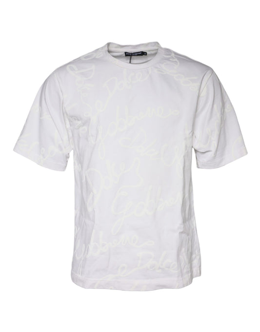 Camiseta de algodón con cuello redondo y estampado de logotipo blanco