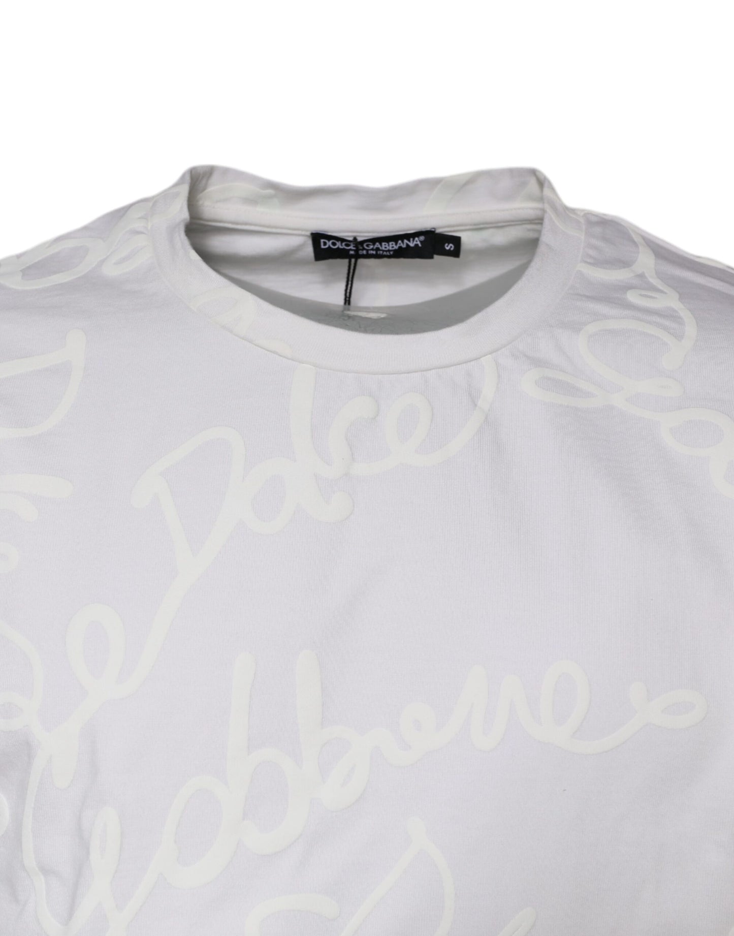 Camiseta de algodón con cuello redondo y estampado de logotipo blanco