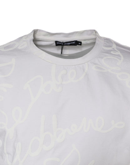 Camiseta de algodón con cuello redondo y estampado de logotipo blanco
