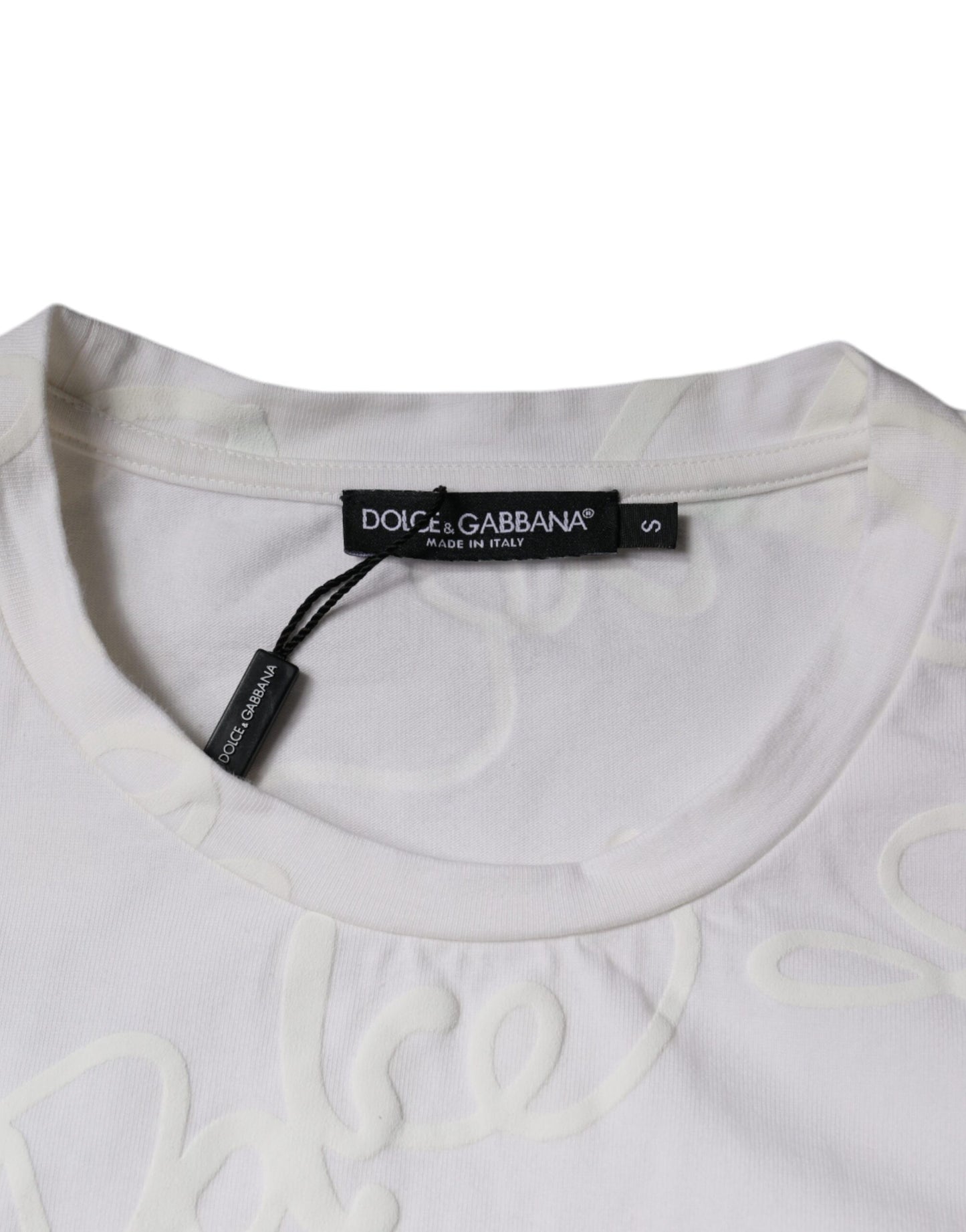 Camiseta de algodón con cuello redondo y estampado de logotipo blanco
