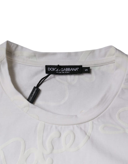 Camiseta de algodón con cuello redondo y estampado de logotipo blanco