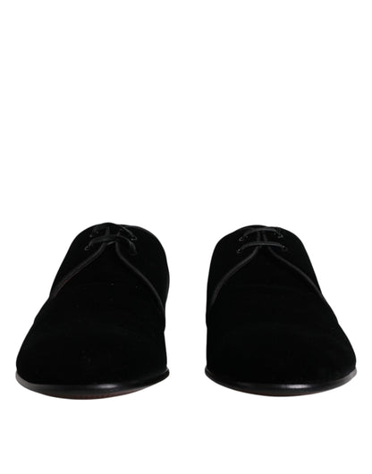 Zapatos Derby de piel de terciopelo negro con cordones