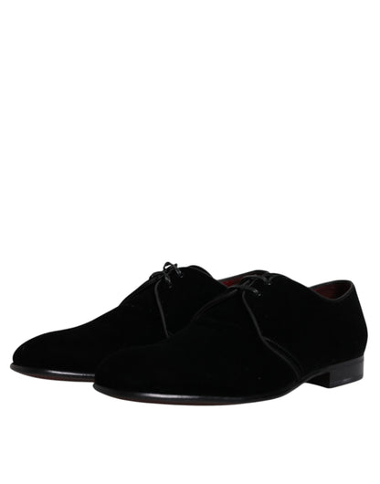 Zapatos Derby de piel de terciopelo negro con cordones